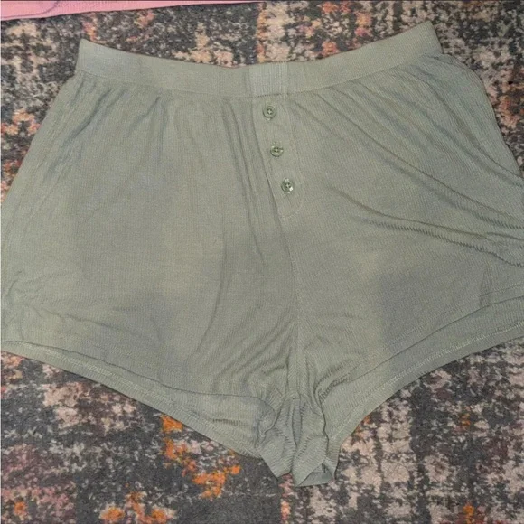 Target Pink Ribbed Short Sleeve Top and Sage Green Ribbed Shorts Pajama Set - Picture 4 of 4